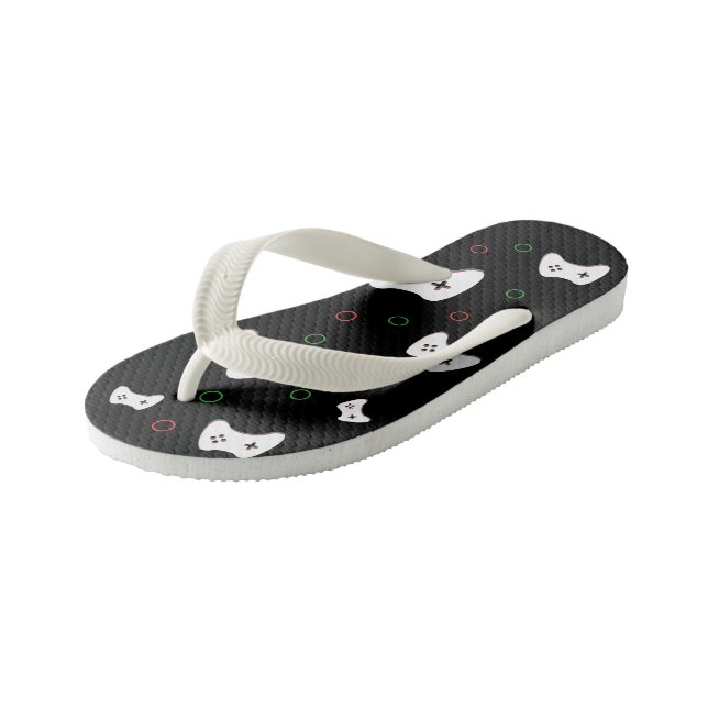 Video Game Controller, Game Time, Red & Green Art Kid's Jandals (Angled)