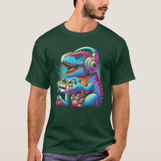Video Game Controller Gaming Cute Dinosaur Re Prem T-Shirt