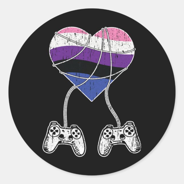 Video-game Controller Gender-fluid Pride Gaming Lg Classic Round Sticker (Front)