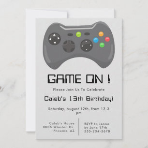 Video Game Controller Gray Boys Birthday Invitation