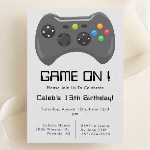 Video Game Controller Grey Boys Birthday Invitation