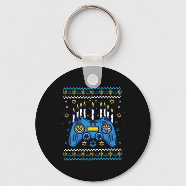 Video Game Controller Hanukkah Menorah Candles Jew Key Ring (Front)
