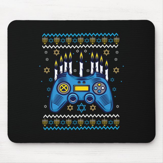 Video Game Controller Hanukkah Menorah Candles Jew Mouse Pad (Front)