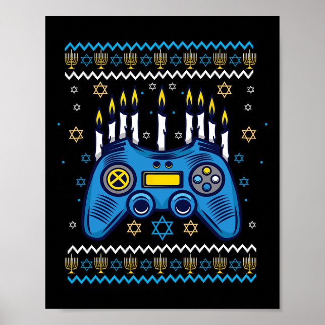 Video Game Controller Hanukkah Menorah Candles Jew Poster (Front)
