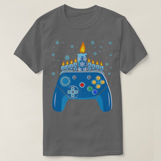 Video Game Controller Hanukkah Menorah Candles  T-Shirt (Design Front)
