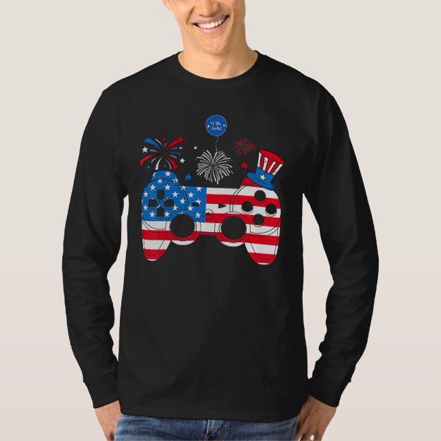 Video Game Controller Happy 4th Of July US America T-Shirt (Front)