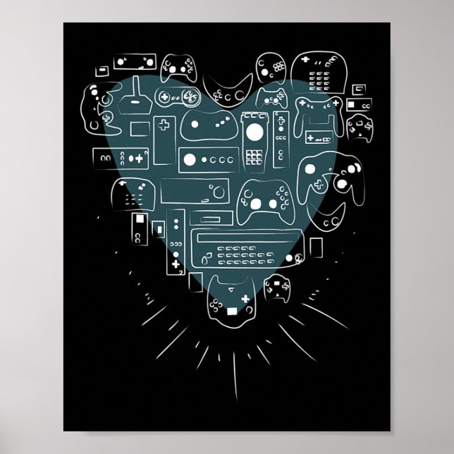 Video Game Controller Heart T Shirt For Gamers And Poster (Front)