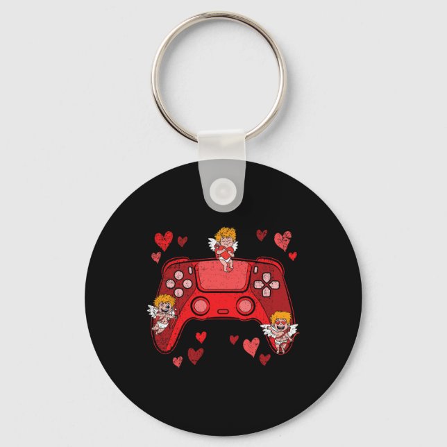 Video-game Controller Heart Valentines Day Cute Ga Key Ring (Front)