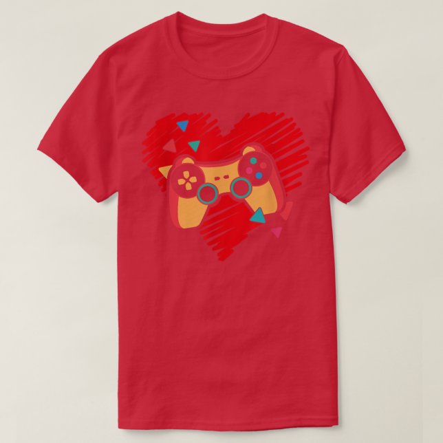 Video Game Controller Heartbeat Valentine's Gamer  T-Shirt (Design Front)