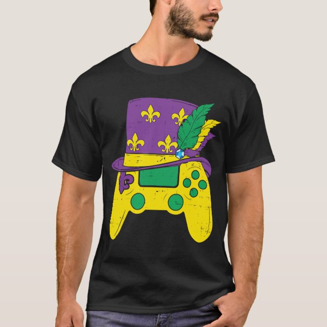 Video Game Controller Jester Hat Mardi Gras Festiv T-Shirt (Front)