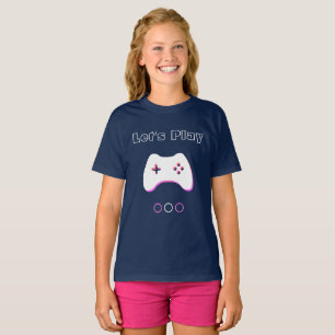 Video Game Controller, Let's Play, Blue & Pink Art T-Shirt
