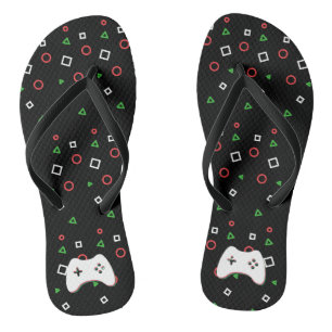 Video Game Controller, Let's Play, Red & Green Art Jandals