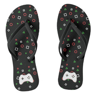 Video Game Controller, Let's Play, Red & Green Art Jandals