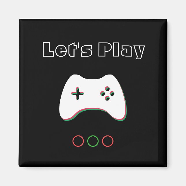 Video Game Controller, Let's Play, Red & Green Art Magnet (Front)