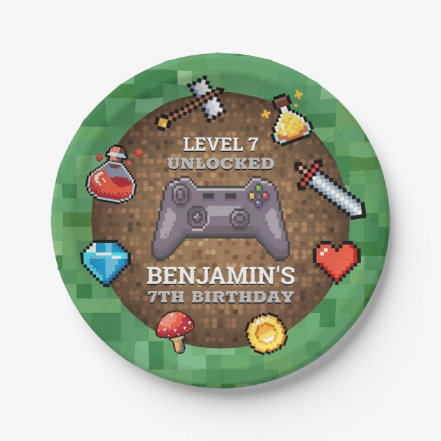 Video Game Controller Level Up Birthday Paper Plate (Front)