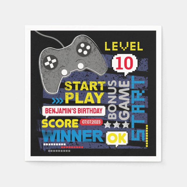 Video Game Controller Level Up Gamer Birthday Napkin (Front)