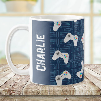 Video Game Controller Monogram Name Blue Coffee Mug