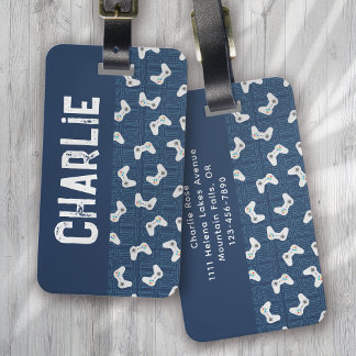 Video Game Controller Monogram Name Blue Luggage Tag