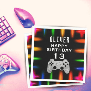 Video Game Controller Neon Gaming Birthday Party Napkin