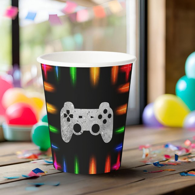 Video Game Controller Neon Gaming Birthday Party  Paper Cups (Creator Uploaded)