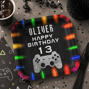Video Game Controller Neon Gaming Birthday Party  Paper Plate