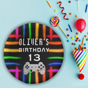 Video Game Controller Neon Gaming Birthday Party Paper Plate
