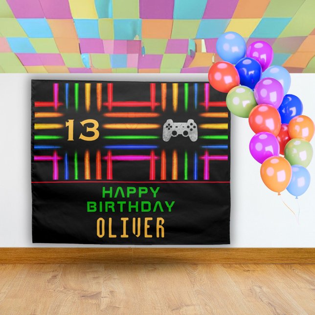 Video Game Controller Neon Gaming Birthday Party Tapestry (Creator Uploaded)