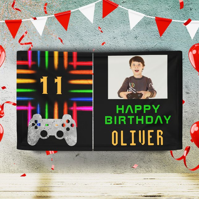 Video Game Controller Neon Gaming Birthday Photo Banner (Creator Uploaded)