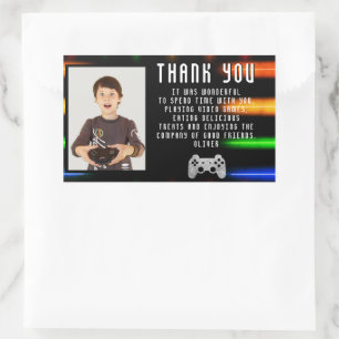 Video Game Controller Neon Gaming Photo Birthday Rectangular Sticker