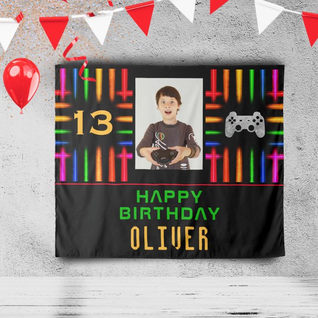 Video Game Controller Neon Photo Birthday Party Tapestry (Creator Uploaded)