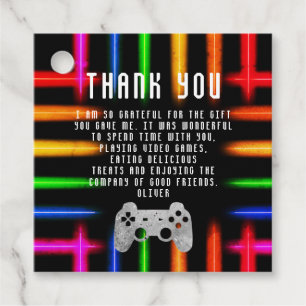 Video Game Controller Neon Thank you Birthday Favour Tags