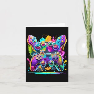 Video Game Controller Paint Drip Colourful Gamers Card