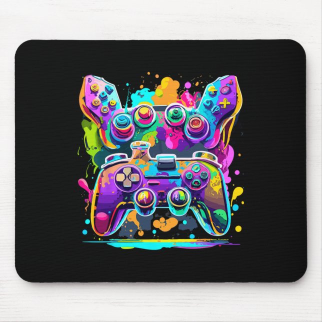 Video Game Controller Paint Drip Colourful Gamers  Mouse Pad (Front)