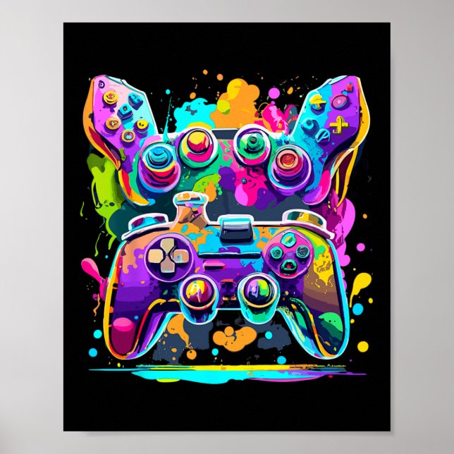 Video Game Controller Paint Drip Colourful Gamers  Poster (Front)