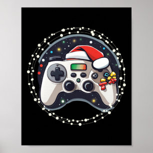 Video Game Controller Santa Hat Christmas Gaming X Poster