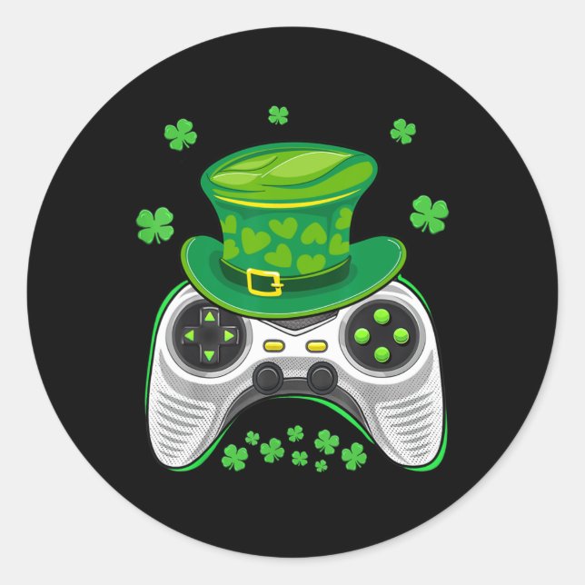 Video Game Controller Shamrock Gamer St Patricks D Classic Round Sticker (Front)