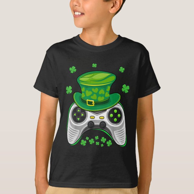 Video Game Controller Shamrock Gamer St Patricks D T-Shirt (Front)