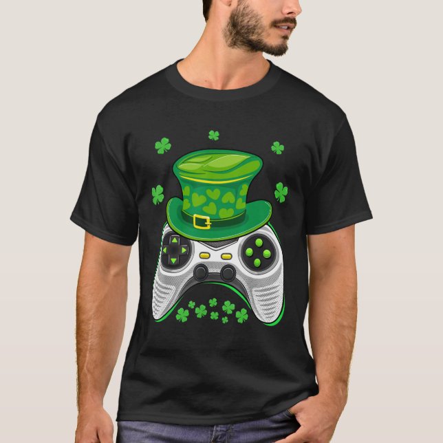 Video Game Controller Shamrock Gamer St Patricks D T-Shirt (Front)