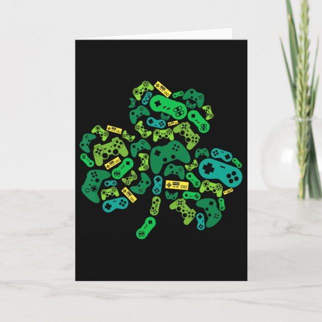 Video Game Controller Shamrock St Patricks Day Boy Card (Front)