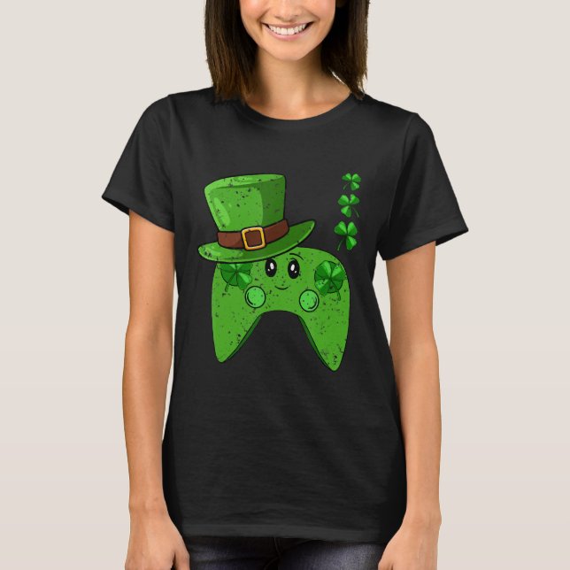 Video-Game Controller Shamrock St Patricks Day Gam T-Shirt (Front)