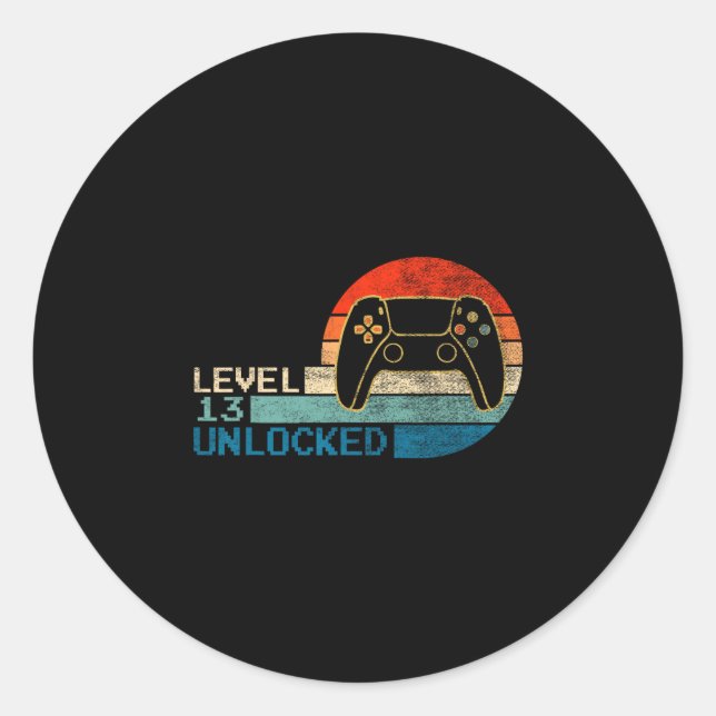 Video Game Controller Unlocked Level 13 Birthday B Classic Round Sticker (Front)
