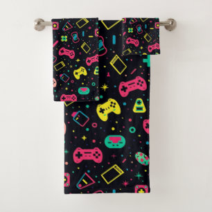 Video Game Controllers and Toys Pattern  Bath Towel Set
