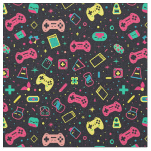 Video Game Controllers and Toys Pattern Fabric