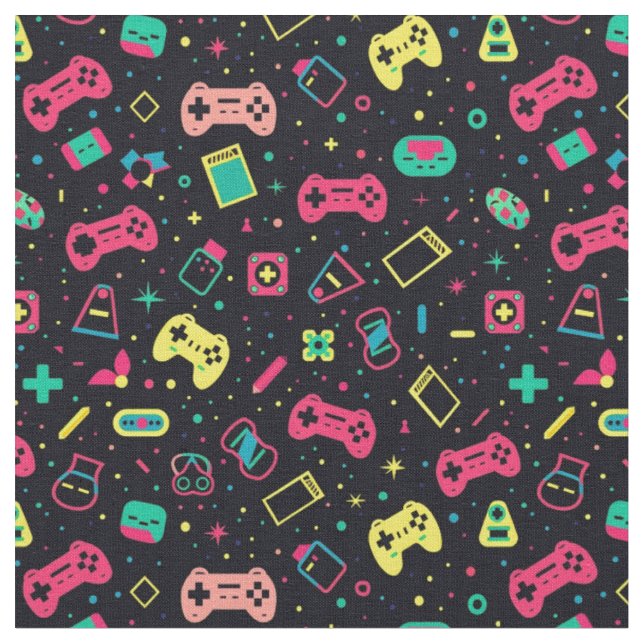 Video Game Controllers and Toys Pattern  Fabric (Close Up)