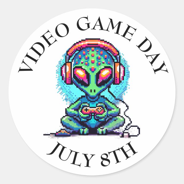 Video Game Day | July 8th Classic Round Sticker (Front)