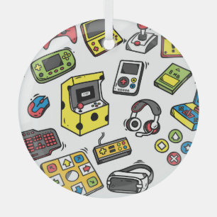 Video game, doodle set glass tree decoration