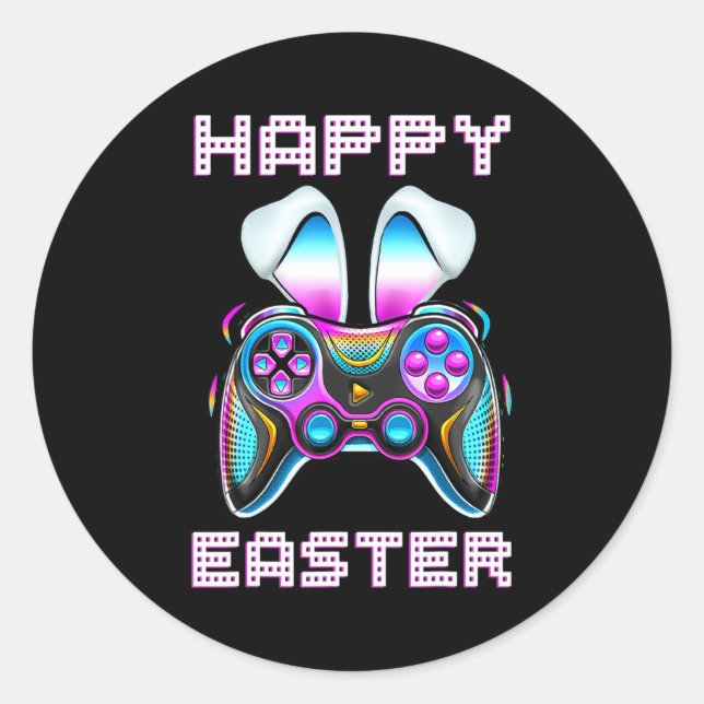 Video Game Easter Bunny Gaming Controller Gamer Bo Classic Round Sticker (Front)