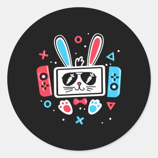 Video Game Easter Bunny Gaming Controller Gamer Bo Classic Round Sticker (Front)