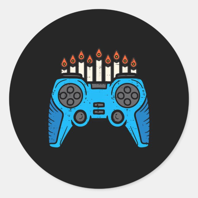 Video Game Gamer Hanukkah Chanukah Men Boy Youth K Classic Round Sticker (Front)