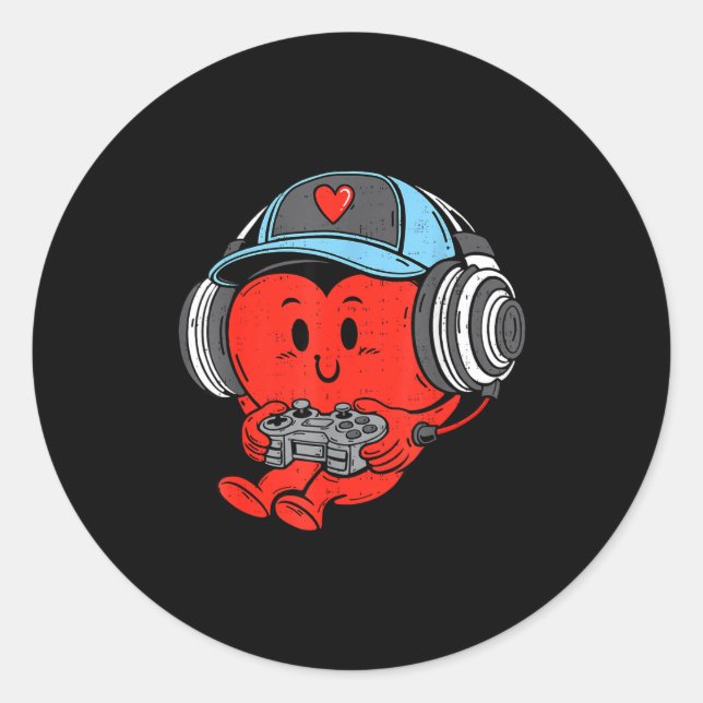 Video Game Gamer Heart Valentines Day Gaming Boys  Classic Round Sticker (Front)
